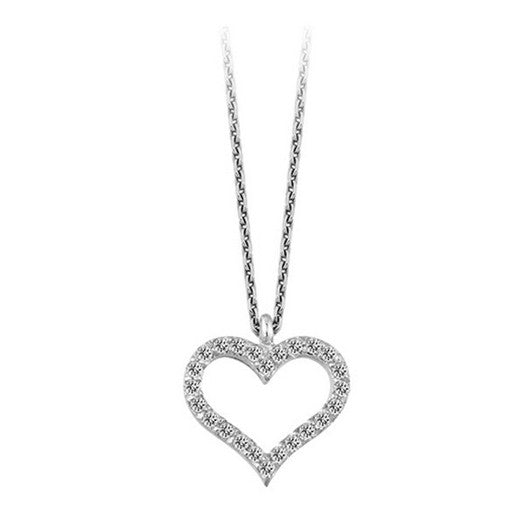 Hjertevedhæng i 14 kt hvidguld med 0,08 ct diamanter fra Nuran inkl. 42 cm kæde